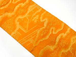 雲に屋敷模様織出しリバーシブル全通袋帯